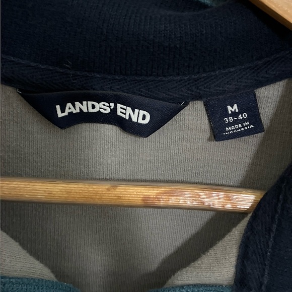 Lands' End Sweater Pullover Men Medium Blue Plaid Zipper Knit High Neck Cotton - Picture 6 of 8